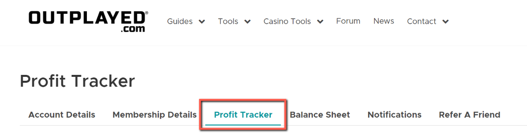 Screenshot of Outplayed's profit tracker tab highlighted